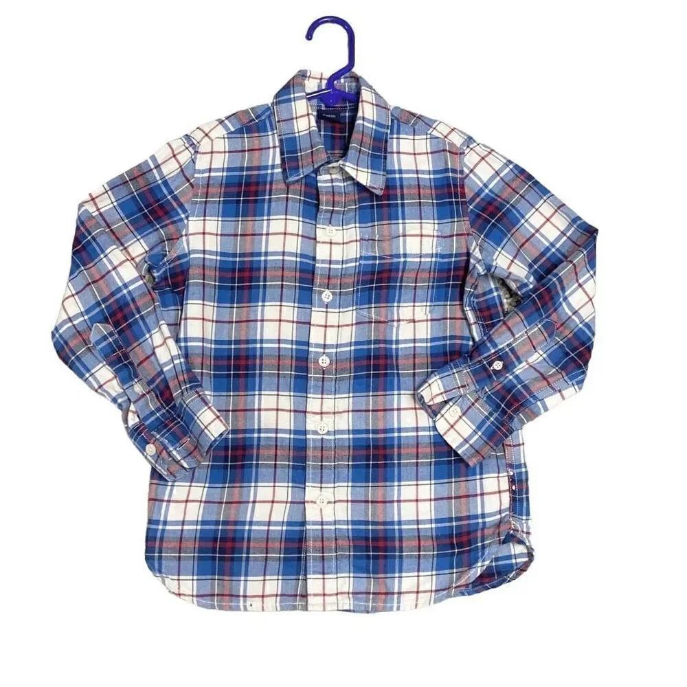 Gap Kids Blue & Red Plaid Button Down Long Sleeve Shirt Size Small